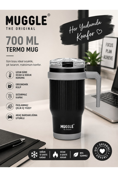 MUGGLE 700 ml Ssm-110 Stainless Steel Thermos Cup with Handle and Straw for C...