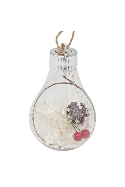 Zumzeria Glob de Crăciun transparent, crenguțe, conuri, zăpadă, LED, 7cm