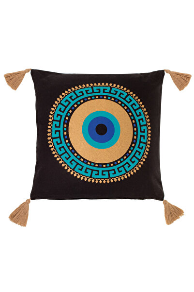 Zumzeria Black Summer Decorative Pillow with Golden Turquoise Eye Pattern 40x...