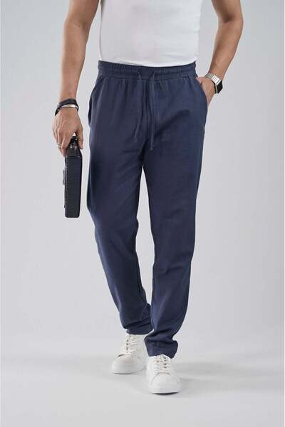 king brich Regular Fit Elastic Waist Cotton Linen Trousers