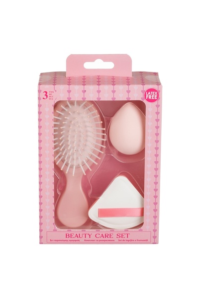 Zumzeria Beauty Set with Pink Brush Drop & Triangular Sponge - 3 pieces