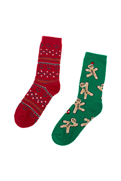 Zumzeria Christmas Red Green Candy Cane Socks for Women (36-42) - 2 pairs