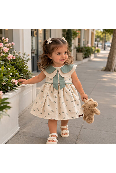 Happy Baby Butik فستان أمانتي للفتيات الصغيرات من الكتان الصيفي بتفاصيل ياقة ...
