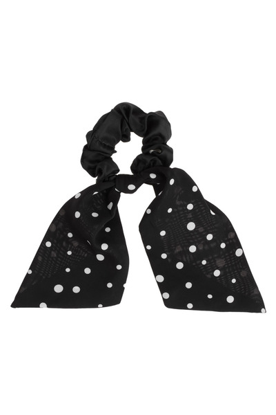 Zumzeria Elastic de păr din satin negru cu buline și panglici pentru femei