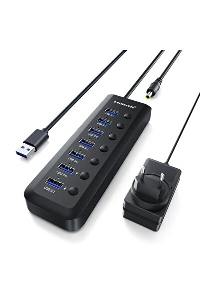 lemorele TC111 7 Port USB 3.0 Hub Çoklayıcı - Açma Kapama Anahtarlı 5x Veri +...
