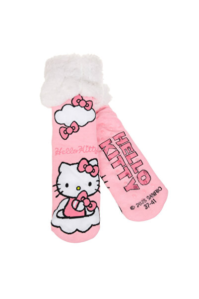 Zumzeria Pink Winter Socks with Hello Kitty Pattern & White Synthetic Fur Ant...