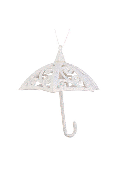 Zumzeria Ornament de Crăciun cu umbrelă și sclipici alb, 10 cm