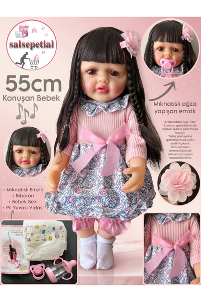 Salsepetial Büyük Boy Konuşan Bebek 55 Cm Konuşan Gerçekçi Reborn Bebek Yumuş...