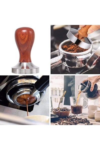 Generic مكبس قهوة اسبريسو احترافي بقاعدة من الفولاذ المقاوم للصدأ ومقبض خشب -لاستخلاص مثالي
