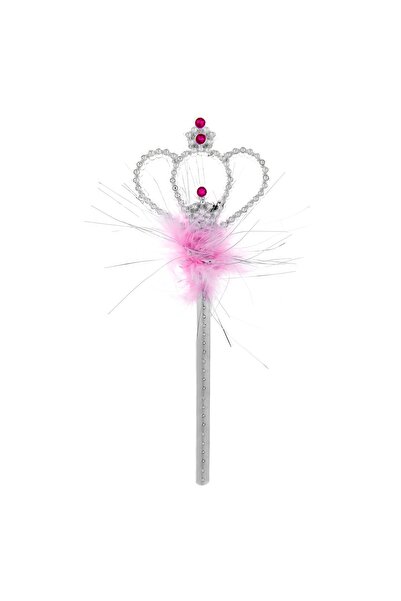 Zumzeria Silver Wand with Pink Crown and Feathers 34cm