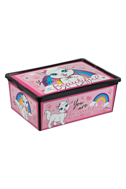 Zumzeria Pink Cat Storage Box with Lid for Toys 37x26x14cm - 10L