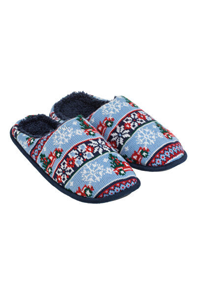 Zumzeria Blue and White Christmas Slippers with Truck Jacquard, Faux Fur Lini...