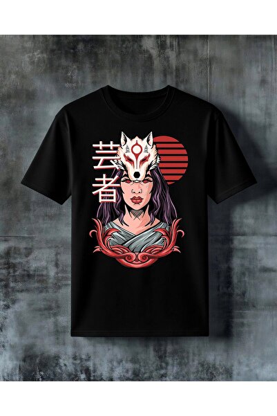 COMVİCHO Kitsune Mask Women's Printed Oversize T-Shirt