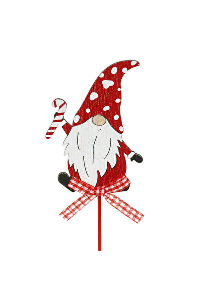 Zumzeria Wooden Christmas Decoration Santa Gnome on Stick with Checkered Bow ...