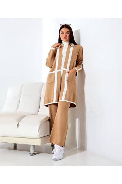 Intisimo Women's Knitwear Set, Three-Piece, Classic, Brown/White