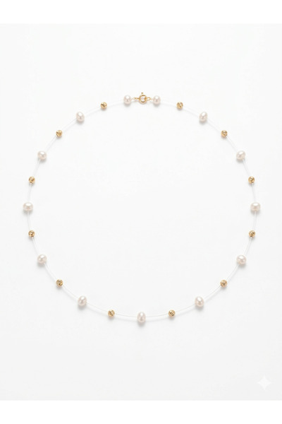 StefBiju Floating necklace with cultured pearls and 14k gold