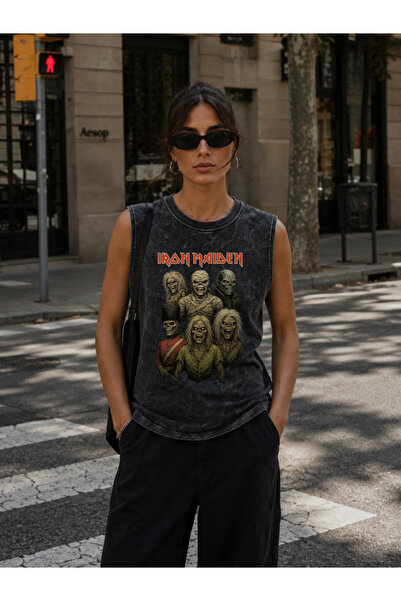FREAK T-SHIRT Iron Maiden Eddie Vintage Yıkamalı Sıfır Kol Metal Tişört