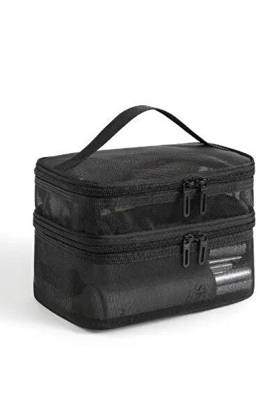 Choice black Double Layer Mesh Makeup Bag, Wash Bag, Women's Portable New Lar...