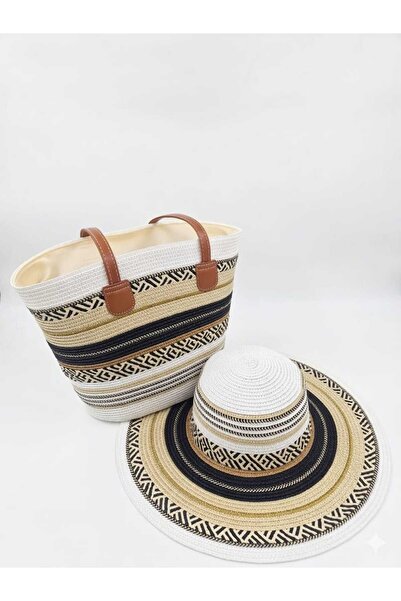 Lujeria Sun White Hasır Örme Kilim Desenli 2'li set