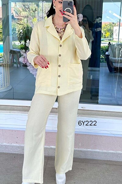 İnce Topuk Muslin Fabric Set with Front Pockets 6Y222