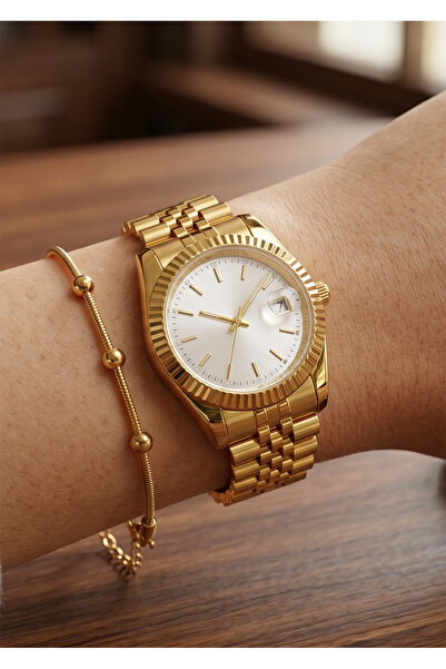Duke Nickle Women's Gold Metal Cord White Dial Modern Wristwatch