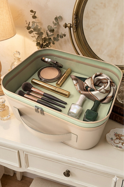 Markaflex Large Compartment Soft Care Travel Organizer Bag Beige Women's Make...