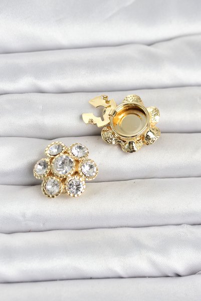 Eldenör Flower-Shaped Button or Cuff Brooch with Zircon Stones - Lisinya LSEL...