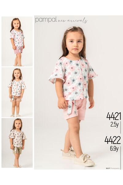 YUMIKS KIDS Çiçekli gömlekli şortlu takım