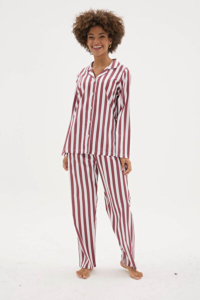 KLY Yeni Üst Kalite Kadın Apaj Yaka Kadın Gaffur Desenli Pijama Takımı