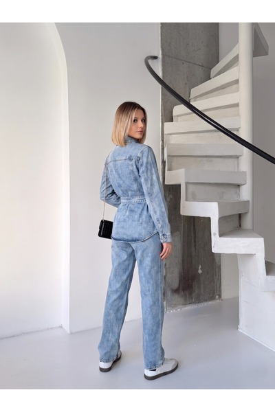 yourshıne denım co. Salopetă din denim cu curele duble sus-jos, model Ice Snow