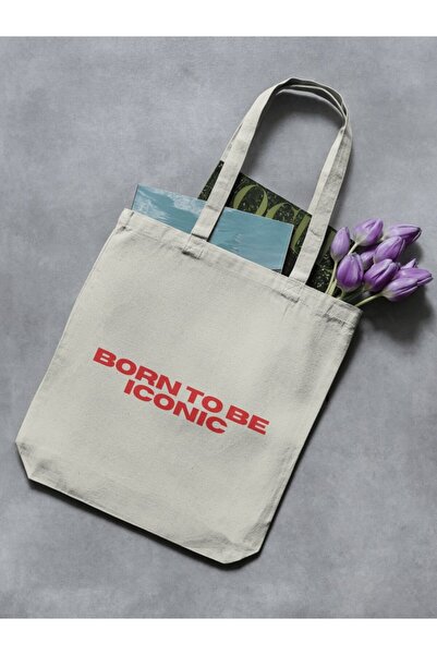 redame Born to Be Iconic Minimalist Text Slogan Cloth Bag Tote Bag