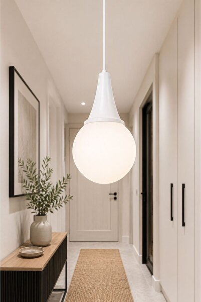 VENON Elora Tekli Sarkıt Camlı Avize ✨ BEYAZ ✨ BEYAZ GLOP CAMLI ✨ Modern Tekl...