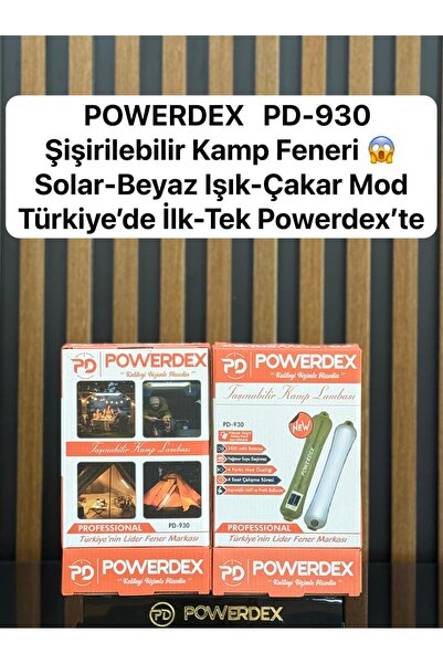 powerdex PD-930 Şişirilebilir Kamp Feneri Solar Şarjlı Beyaz Işık Çakar Modlu...