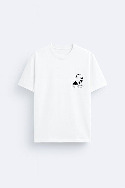 AYDESİGN Tricou alb din țesătură 100% bumbac cu imprimeu pe piept Mustafa Kem...
