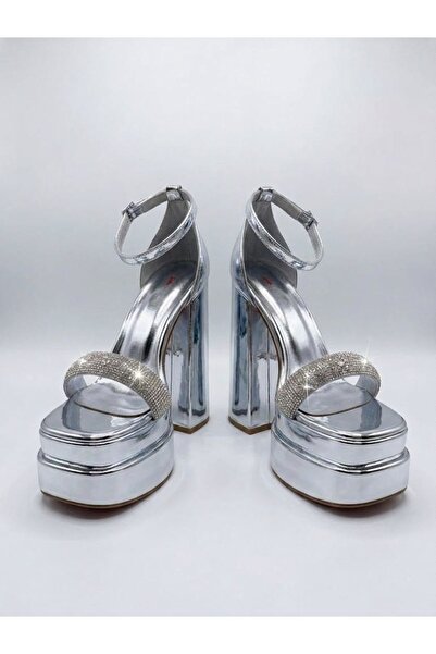 Tarz Topuklar Elijah Silver Mirror Double Platform Design Women's Shoes