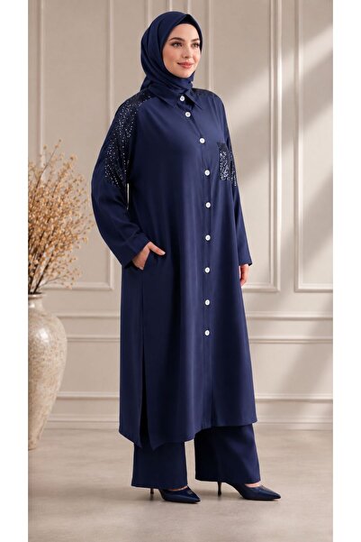 nurvina modest wear Modal Cupra Sequin Detailed Premium Trousers Tunic Set