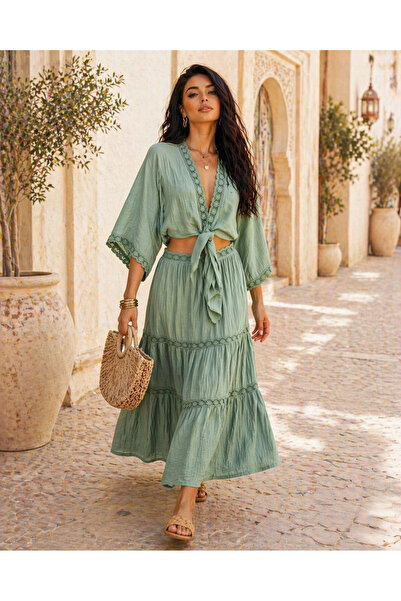 AsprinFashion Lace Trimmed Bohemian Set with Ties