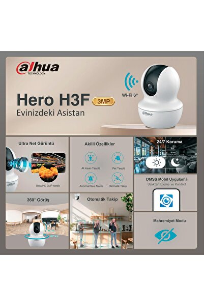 DAHUA Hero H3F Akıllı Wifi Kamera Yapay Zeka 2K Gece Görüşü 360 Bebek Kamerası