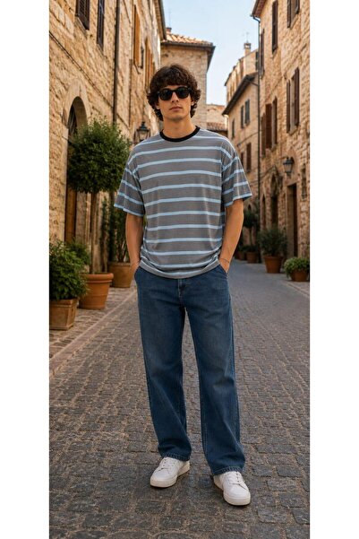 ALEXANDERGARDI Bisiklet Yaka Çizgili Oversize T-shirt