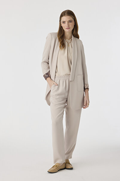 Zühre Shawl Collar Pocket Detailed Double Beige Set 1103