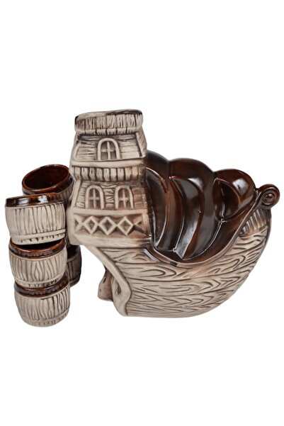 LimArt Ceramic Tuica Set Ship / Noah's Ark Model, 1.5 Liter Bottle and 6 Glas...