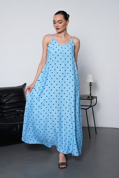 NAVY Strappy Polka Dot Backless Long Dress
