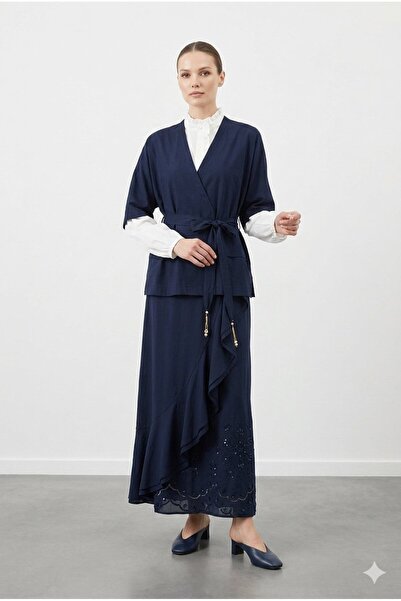 FUAT GÜRSEN Skirt, Laser Cut Sequin Embroidered Vest, Shirt, Three-Piece Set