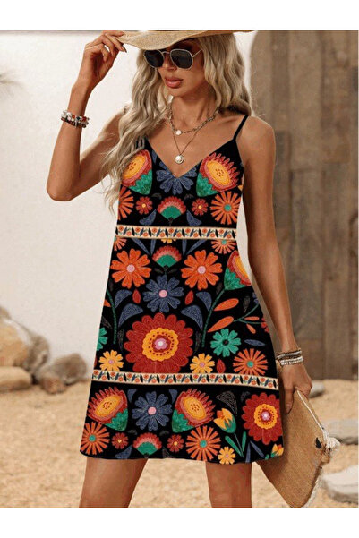 kendim fashion Women's Rope Strap V-Neck Single Jersey Dress