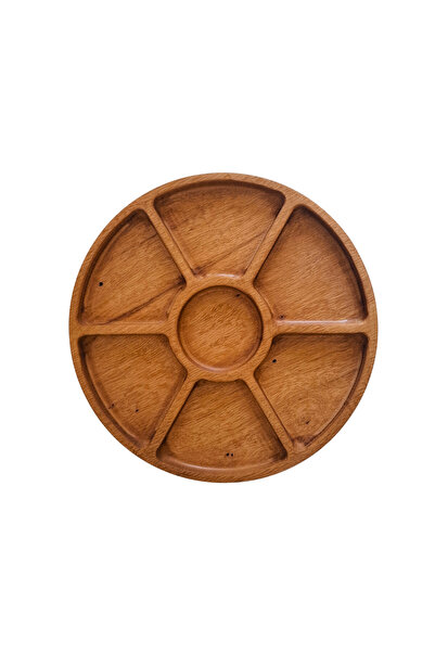 Rikkat Ahşap Kevser 7-Compartment Round Solid Wood Presentation Plate - Board