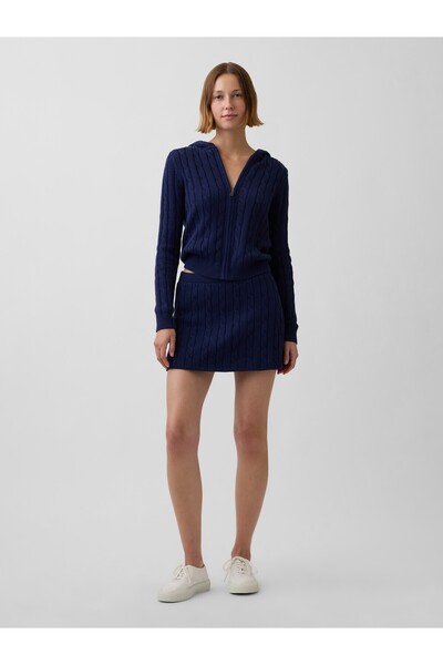 GAP Kadın Lacivert 100% Pamuk Cable-Knit Mini Şort