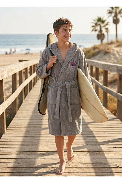 PIRILTI COLLECTION Children's Bathrobe - Hooded Embroidered Triga Fabric