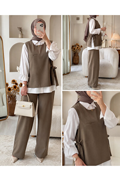 MODA S&S BZLİNE Tie-Detailed Sweater and Pants Dual Design Set