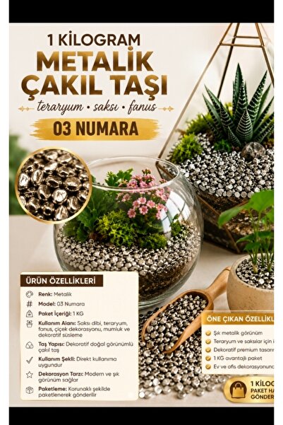 ANC Metalik Çakıl Taşı 03 Numara 1 KG Dekoratif Saksı ve Teraryum Taşı