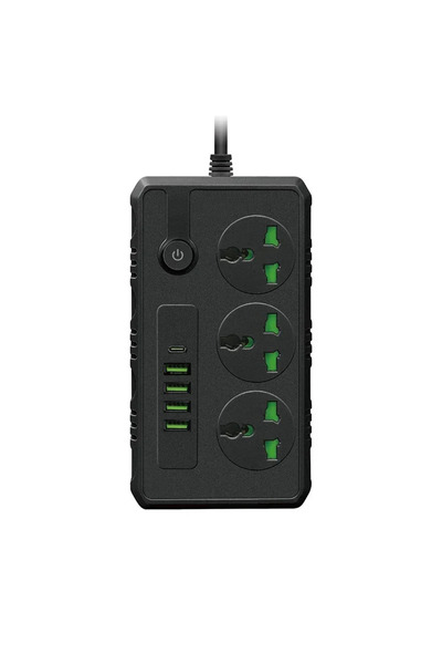 Choice1 EU Black Power Strip with 4 USB and 1 Type-C Port 2M Extension Cord S...